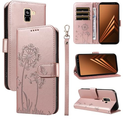 Bravoday Coque pour Samsung Galaxy A6 2018, Housse en Cuir PU Premium Etui à Rabat Pochette de Portefeuille avec Porte Carte Étui de Protection pour Galaxy A6 2018, Or Rose