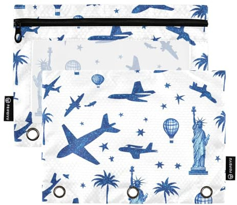 Federmäppchen mit Reißverschluss, 3 Ringe, Ordner mit transparentem Fenster, blauer amerikanischer Luftballon, Lady Liberty Ringe, Federmäppchen in verschiedenen Farben, 3 Ringe, Ordner für Schule