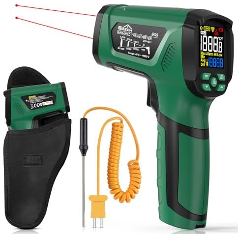 Infrarot-Thermometer, SQECH Temperaturmessgerät -40℃~1200℃(-40℉~2192℉), 50:1 Hochtemperatur Thermometer mit K-Sonde,Farbiger Hintergrundbeleuchtung,Einstellbarem Emissionsgrad,für Industrie&Haushalt