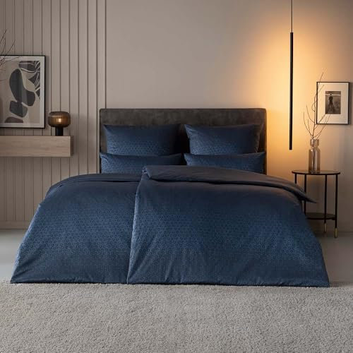 ESTELLA Schweizer Premium Satin Bettwäsche 135x200 Paul Nachtblau Uni 2174-625