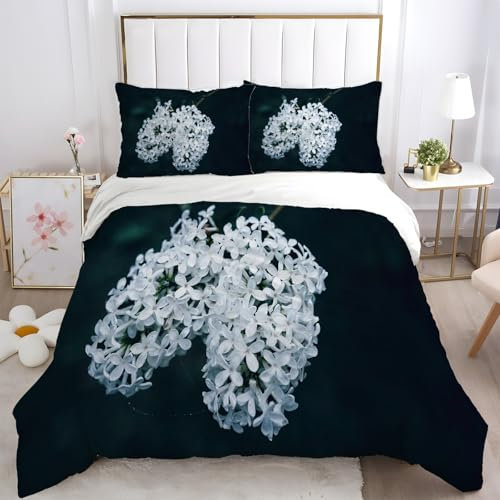TMMDH Cot Bed Duvet Cover Set Lilacs 3D Printing Duvet Covers Soft Brushed Floral Microfiber Kids Bedding - Quilt Covers and 2 Pillow Case 40 x 60 cm