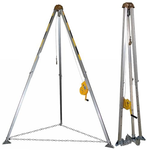 Heavy-Duty Tripod Rescue System with Winch, Confined Space Ladder, and Stabilizer for Sewer Tunnel Construction and Emergency Lifting