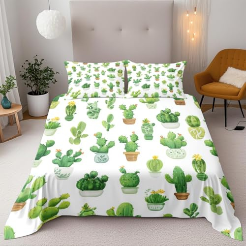 Generisch Kaktus Bettwäsche 135X200 Cmpflanzen Kinder Junge Mädchen 3D Effekt Bettbezug Jugendliche Bettwäsche-Set Mikrofaser Bettbezug Mit Reißverschluss Und 2 Kissenbezug 80X80Cm
