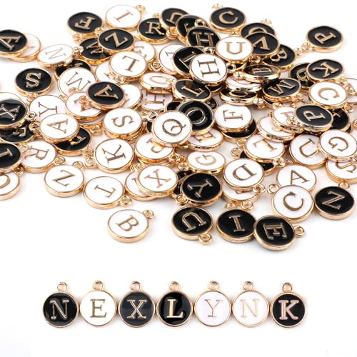 Nexlynk 104PCS Letter Charm for Jewelry Making,4 Sets A-Z Alphabet Charms, Double-Sided Enamel Initial Letters for Necklaces, Bracelets, Earrings, DIY Jewelry