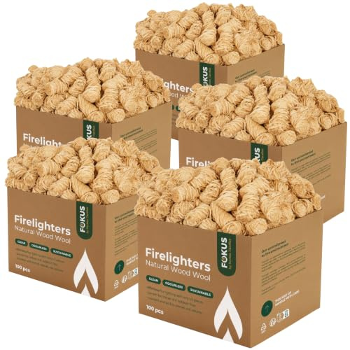 HORECA CANDLES Holzwolle Anzünder - 500 Große Öko Feueranzünder & Anzündhilfe aus natürlicher Holzwolle - Geruchlos & Rauchfrei - Für Kamin, Grill, Ofen & Pizzaofen - Wasserfest & Nachhaltig