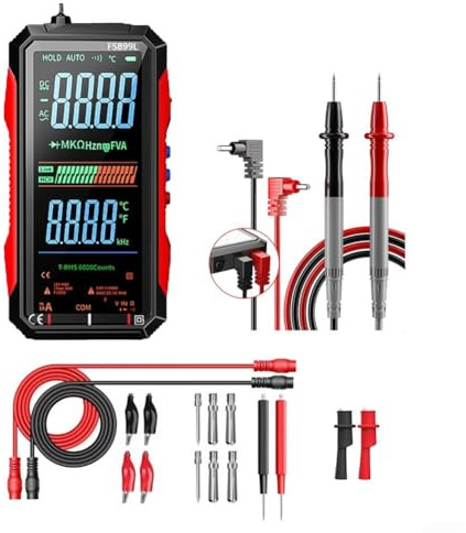 FS899L Digital-Multimeter True RMS mit Display-Taschenlampe, misst AC/DC-Spannung, Strom, Kapazität, Widerstand, Frequenz, Kontinuitätstemperatur, für elektrische Fehlersuche (FS899L + 16-in-1-Kabel)