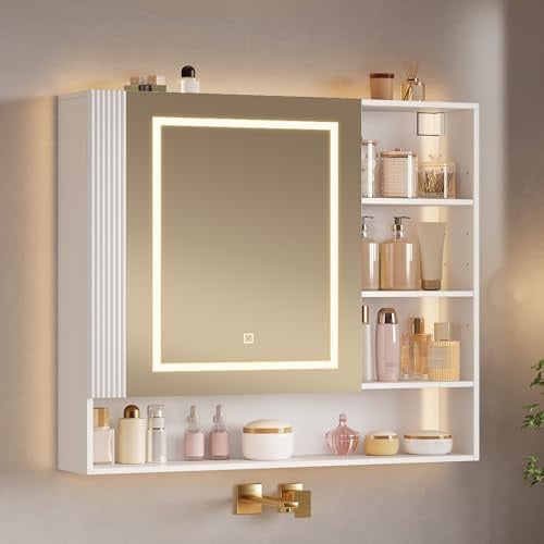 Hzuaneri Spiegelschrank Bad mit LED-Beleuchtung & Steckdose