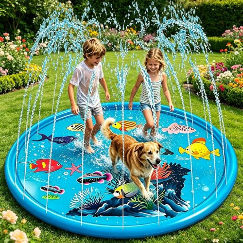 170cm Splash Pad, Sprinklermatte, Wassersprinkler für Kinders, Wasserspielzeug Kinder Outdoor Garten, Wasserspielmatte für Kinder & Haustier, Sommer Wasserspielzeug Kinder Outdoor (C)