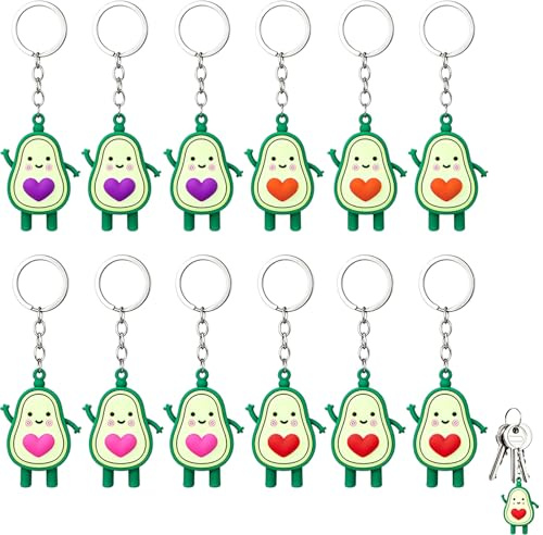 NUOM Lot de 12 Paires de Porte-Clés Avocat Personnalisés, Porte-Clés Kawaii en Caoutchouc avec Câble en Acier Inoxydable, Cadeau Original pour Couple, Amis, Anniversaire, Noël et Sac