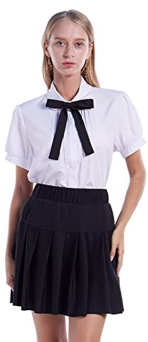 Etosell Lady Bowknot Baby Peter Pan Collar Shirt Womens Long Sleeve OL Button-Down Shirts White Blouses