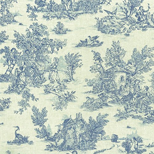 Textiles français Baumwollstoff - Toile de Jouy | La Vie Rustique - Oxford Blau (Grundfarbe: Leinenoptik) | 100% Baumwolle | Stoffbreite: 155 cm (Pro Laufmeter)*