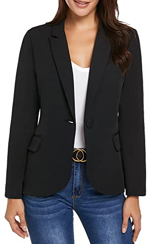 Roskiky Blaze Blaze Blazer con muescas y bolsillos de solapa para mujer, Negro , L