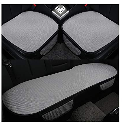 HotYou Auto-Sitzkissen, Sommer-Auto-Sitz-Kissen-einzelne Auflage-EIS-Seide-Quadrat-Auflage Backless Universal Anti-Rutsch-freies, das Sitz-Kissen bindet, Grau, Vordersitz & Rücksitz Set * 3 Pics