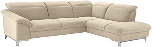 Mivano Eckcouch Teresa / L-Form-Sofa mit verstellbaren Kopfstützen und Ottomane / 293 x 84 x 232 / Mikrofaser, Creme