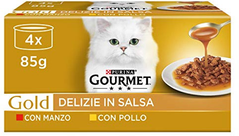 Purina Gourmet Gold Délices en Sauce Nourriture Humide pour Chats avec Poulet et Boeuf, 48 boîtes de 85 g chacune