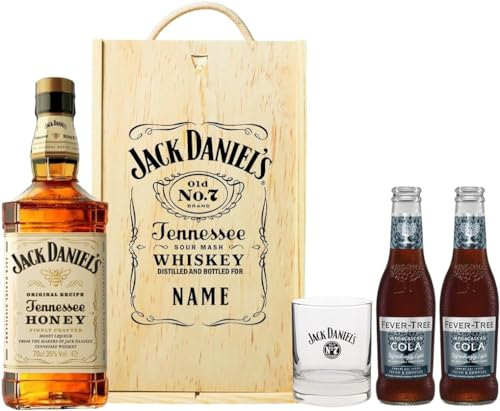 Personalised Jack Daniels Tennessee Honey Whiskey Gift Set with JD Glass & Fever Tree - Birthday Gifts for Men, Mens Valentines Gifts, Boyfriend Gifts, Mens Gifts, Gifts for Him