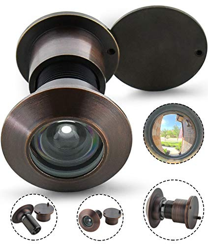 Earl Diamond Türspion, 220 Grad großer Türspion, Sicherheitsspion für Zuhause, Büro, Hotel, drehbare Messingabdeckung für 3,5 cm bis 5,4 cm dicke Türen, gebürstetes Öl-geriebenes Bronze-Finish