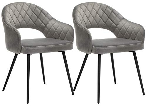 SONGMICS Esszimmerstuhl Samt 2er Set, moderner Küchenstuhl, gepolsterter Samtstuhl mit Armlehnen, Metallbeine, Elegantes Design, Esszimmer, Wohnzimmer, Schlafzimmer, Küche, grau LDC82GY02