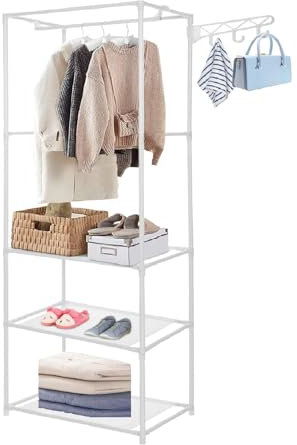 Youyijia Clothe Rail Clothing Rack 171x55x36cm Heavy Duty Freestanding Garment Rack with Hooks and 3 Tiers Storage Shelves Shoe Rack Wardrobe Display Stand Closet Organizer for Bedroom White