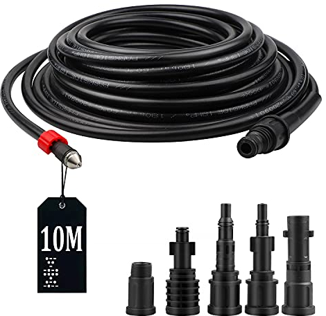 SWAWIS 10M Rohrreinigungsschlauch 180bar 60°C Rohrreinigungsset inkl 5 Adapter für Kärcher/Lavor/Interpump/Bosch Hochdruckreiniger, Hochdruckreiniger Schlauch