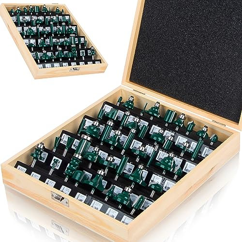 LUBEIN 43 Router Bits, Degree Lock1/4 Inch Shank Router Bit Set Matched Wood Milling Cutter Drilling Carbide Tool For Door Table Cabinet Shelve Wall DIY Woodwork (1/4+3D)