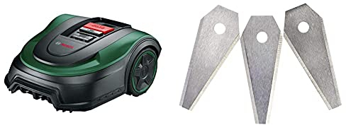 Tondeuse Robot Bosch-Indego S+ 500 (avec Batterie 18 V et Fonction Application & Lot de 3 Lames de Tondeuse à Gazon (pour Tondeuse Robot Indego, 3 Lames, sous Carton)