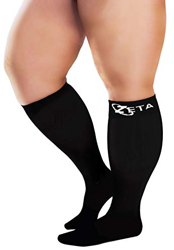 Zeta Wear Kompressionsstrümpfe dicke Waden, Kurze Länge, beruhigende bequeme Gradientenunterstützung, verhindert Schwellungen, Schmerzen, Ödeme, DVT, große Manschetten (3XL, Schwarz)