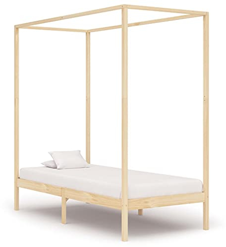 Susany Himmelbett-Gestell Bettgestell Doppelbett Holzbett Bettrahmen Lattenrost Massivholzbett Schlafzimmerbett Massivholz Kiefer 90 x 200 cm