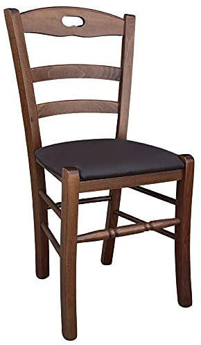 okaffarefatto zimbardi costanza Stuhl Loris Nussbaum dunkel mit gepolstertem Sitz aus braunem Kunstleder