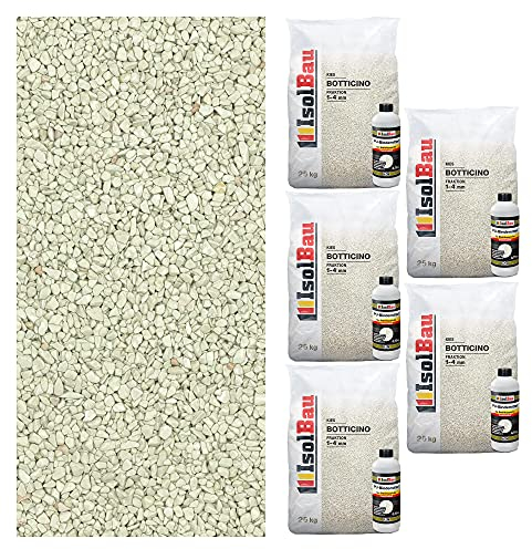 Isolbau Lot de tapis en pierre de marbre 125 kg + liant jusqu'à 12,5 m² Botticino Résine époxy 1/4 mm, revêtement de sol en pierre, pierre de marbre pour intérieur et extérieur