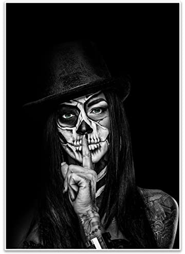 wandmotiv24 Poster als Wanddeko, Größe Din A2, Model mit Totenkopf Makeup, Schminke, Grüne Augen, Frau, Moderne Wanddeko, Wandbilder, Deko, Bild M0068