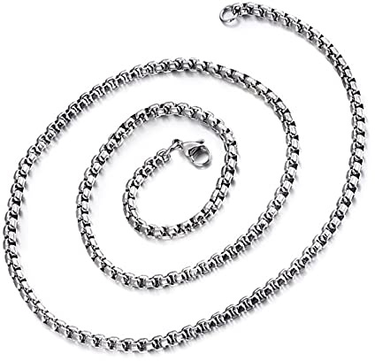 Beydodo Hip Hop Männer Kette 60CM, 3MM Erbskette Edelstahl Halskette Silber Freundschaftskette Biker