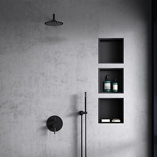 Mai & Mai Duschnische Bad Schwarz 30cm x 30cm x 8,3cm Wandnische befliesbar aus Edelstahl Duschregal einfache Montage