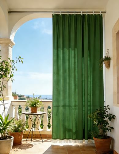 Tenda da Sole LIGHT Tinta Unita per Esterno e Balcone, con Frange e Anelli, Tessuto Poliestere Leggero, Diverse Varianti 145X290 CM TINTA UNITA VERDE