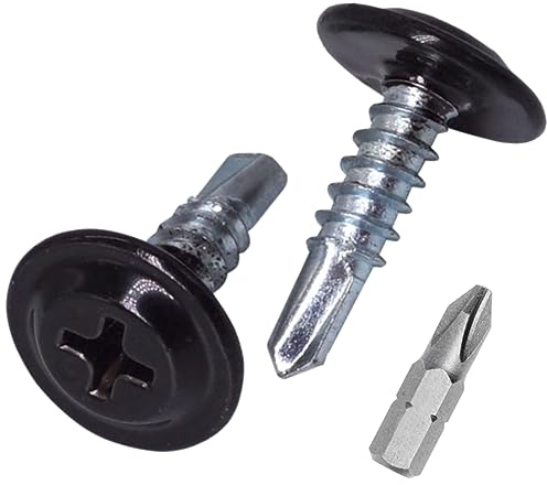 SKIR'CO Lot de 50 vis autoforeuses peintes 4,2 x 16 mm, tête de réglage modifiée Phillips Vis à tôle Tête gaufrée (50, Noir de jais RAL 9005)