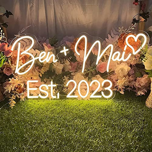 HEMOER Custom Neon Signs, ‎Dimmable Personalized LED Neon Signs for Wall Decor, Festival Gift, Party, Wedding, Bar Décor, Company Logo Signs Neon Light, 2 Row Text