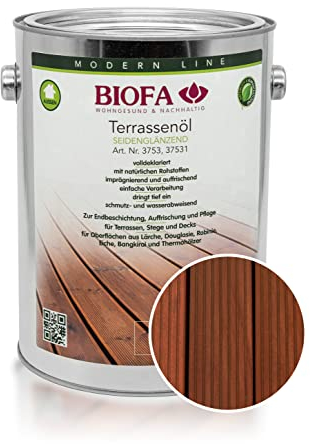 Biofa Terrassenöl farbig 37531 Pflegeöl für Holzterrassen und Terrassen-Dielen aus Holz – Öl aus natürlichen Rohstoffen - Außenbereich (2,5L, Bangkirai dunkel)