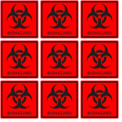 Pubblimania 9 Biohazard biologisches Risiko quadratische Aufkleber für den Außenbereich - innen (9 Bio-Risiko rot)