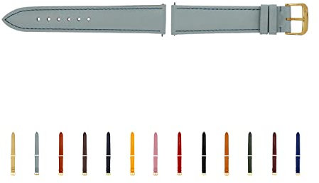 SELVA Uhrenarmband, 14-24 mm, Leder, zum Wechseln, Ersatzarmband für Smartwatch, made in Germany, Größe:16 mm, Farbe:Eisblau mit goldener Schließe