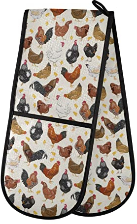 Double Oven Gloves Domestic Hens Roosters and Chickens Heat Resistant Pot Holder Oven Mitt Gloves for BBQ Cooking Baking Grilling Microwave