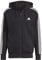 adidas Homme Essentials French Terry 3-Stripes Full-Zip Hoodie, Black/White, M