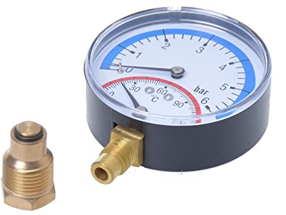 Aqbau® Thermo-Manometer 80 mm Radial 1/4- 1/2 Temperatur Manometer Anschluss von unten (0-6 bar)