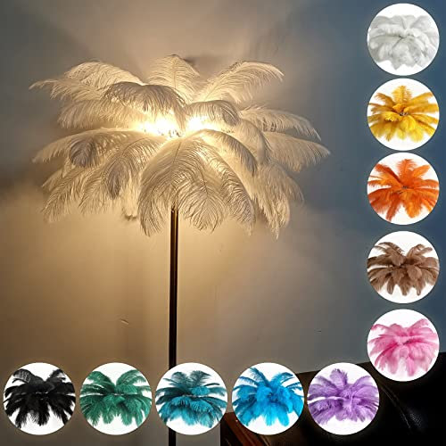 KISFWIU Lampadaire, Lampe à Plumes avec 48 Plumes d'autruche Naturelles 2023 Nouvelle Version améliorée avec 10 Couleurs, Plumes étendues adaptées au Salon, Chambre, Bureau, H160cm (White)