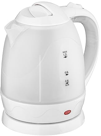 Baroni Home Bouilloire Électrique sans Fil 1,2 Litre, 1200 W, avec Fermeture de Sécurité, Plaque Chauffante, Système de Protection Automatique, Acier Inoxydable, Blanc, 14x16x22 cm
