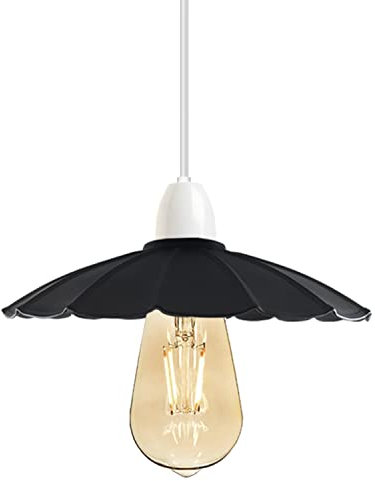 Retro-Metall-Lampenschirm im Vintage-Stil - Deckeninsel, 30 cm, Einfache Montage, Gebogen für Küche, Büro, Wohnzimmer - Mit Reduzierring (S3-Schwarz)