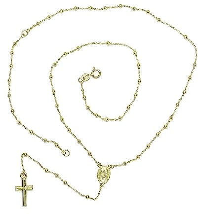Never Say Never Rosenkranz aus 18-karätigem Gelbgold, 45 cm lang, mit Federringverschluss, ideal zur Kommunion, Gewicht: 2,85 g, 18 Karat Gold, cm, Gold, Nicht zutreffend
