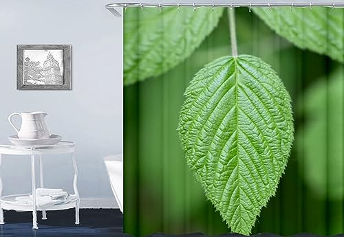 Homxi Duschvorhang Ösen,90 W x 180 H cm,Badvorhang Grün Blätter Polyester Duschvorhang Haken für Duschvorhang