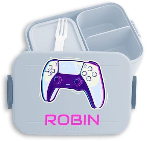 Kinder Bento Box Midi Lunchbox für Mepal Bentobox - Gaming - Controller Gamepad Gamer Zocken - 900 ml - Hellblau - nerd geschenke brotdose jungen schule game kita snack gifts for gamers zocker