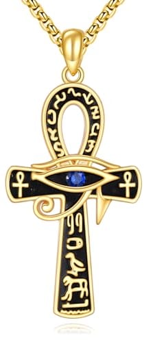 YAFEINI Ägyptische Kette S925 Sterling Silber Ankh Auge des Horus Halskette Gold Ägypten Schmuck Geschenk für Herren