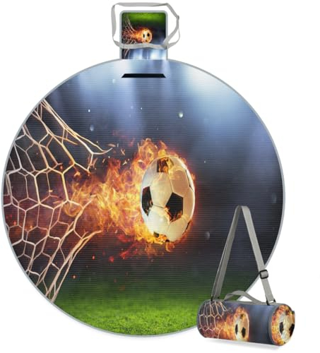 TropicalLife Feuerball Runde Picknickdecke Fußball Ball Wasserdicht Faltbar Indoor Outdoor Matte Teppiche für Strand Camping Park Familientreffen Aktivitäten